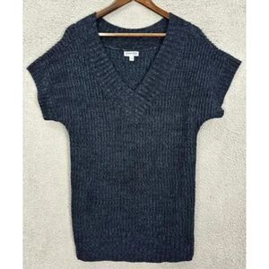 NEW NWT Marled Navy Blue Sz Large Soft Stretchy Short Sleeve Tunic Sweater SJB